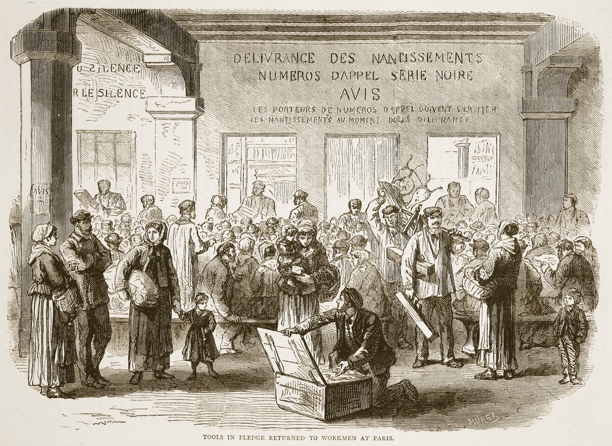 Tools in pledge returned to workmen at Paris, illustration from Cassells History of the War between France and Germany, 1870-1871 by French School