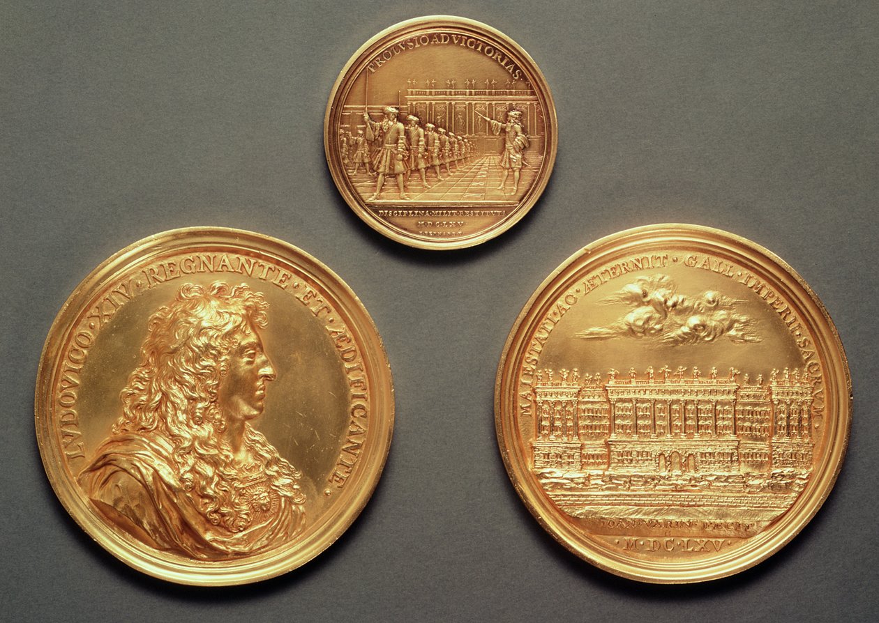 Les Revues, 1680 by Thomas Bernard; Profile of Louis XIV; La Colonnade of the Louvre, Bernini project by Jean Warin III by French School