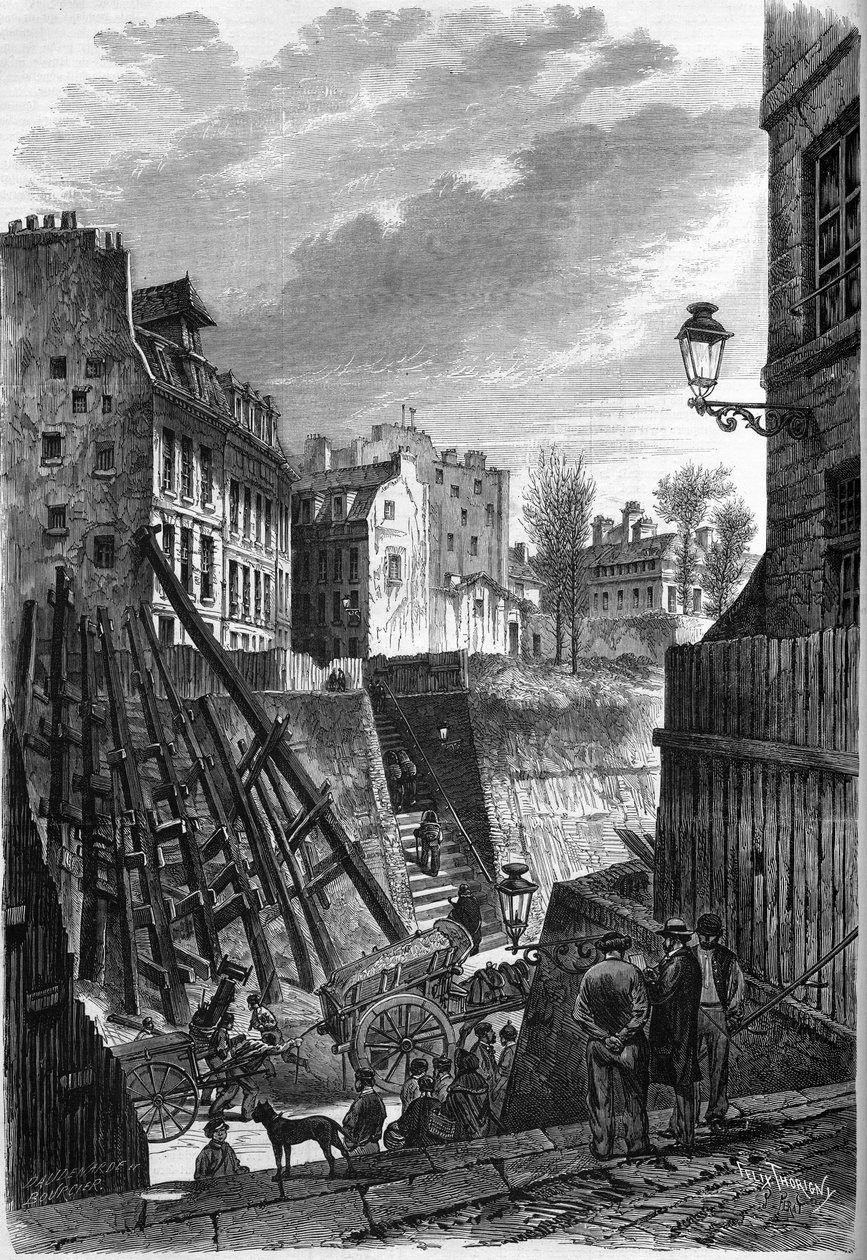 Transformations of Paris under the Second Empire: view of Rue Rollin at its intersection with Rue Monge by French School