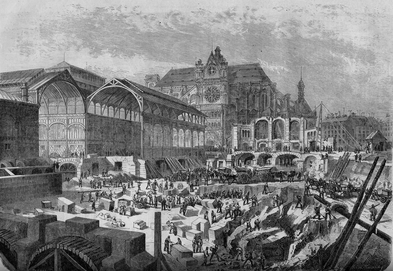 Transformations of Paris Under the Second Empire: View of the New Pavilion of the Central Halls by French School