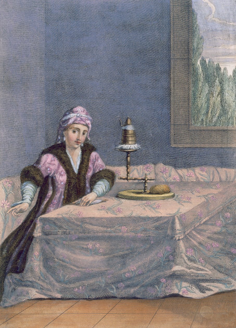 Turkish woman spinning thread, c.1708 by French School