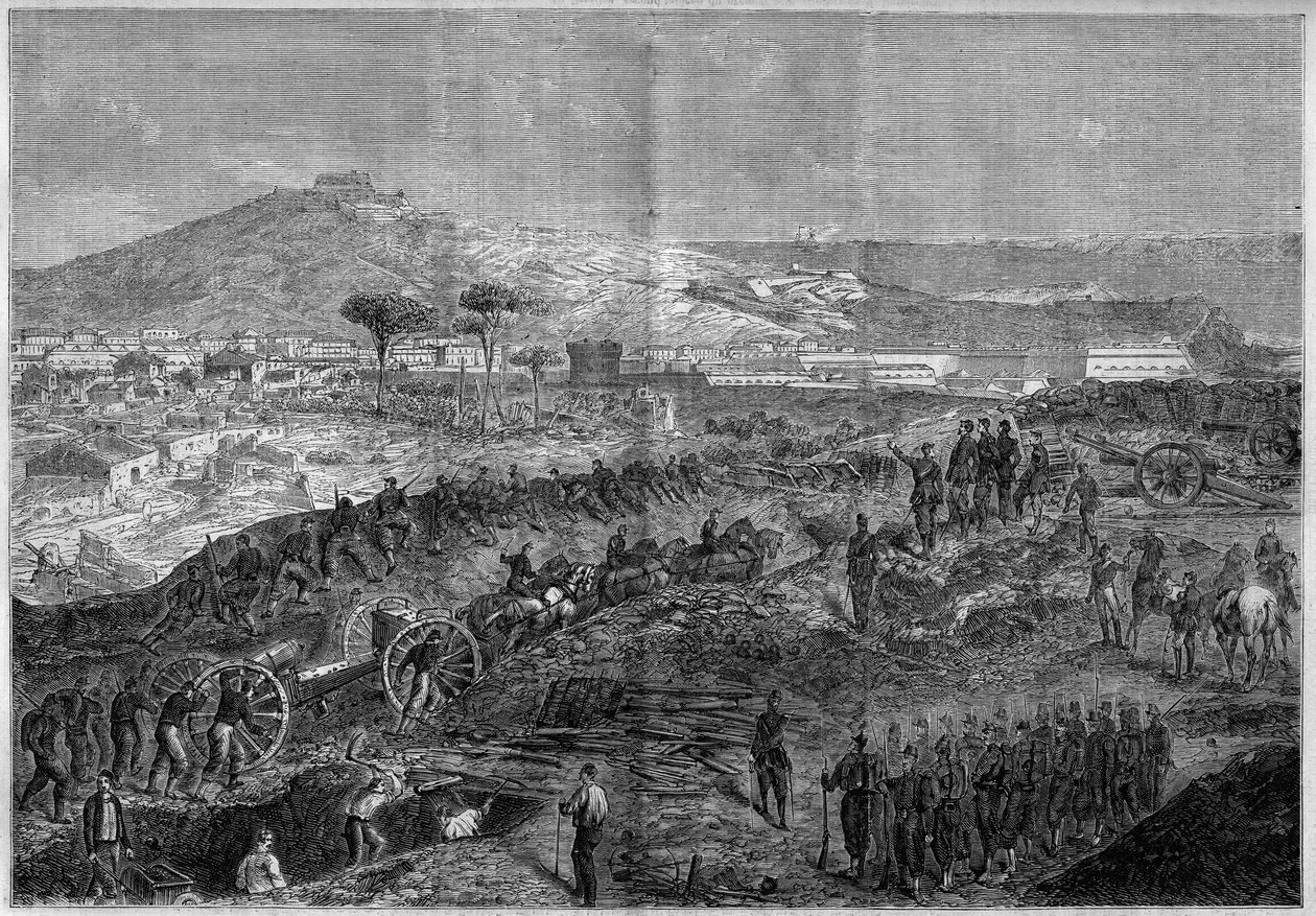 Unification of Italy - Expedition of the Thousand or Red Shirts led by Giuseppe Garibaldi (1807-1882) - Siege of Gaeta by French School