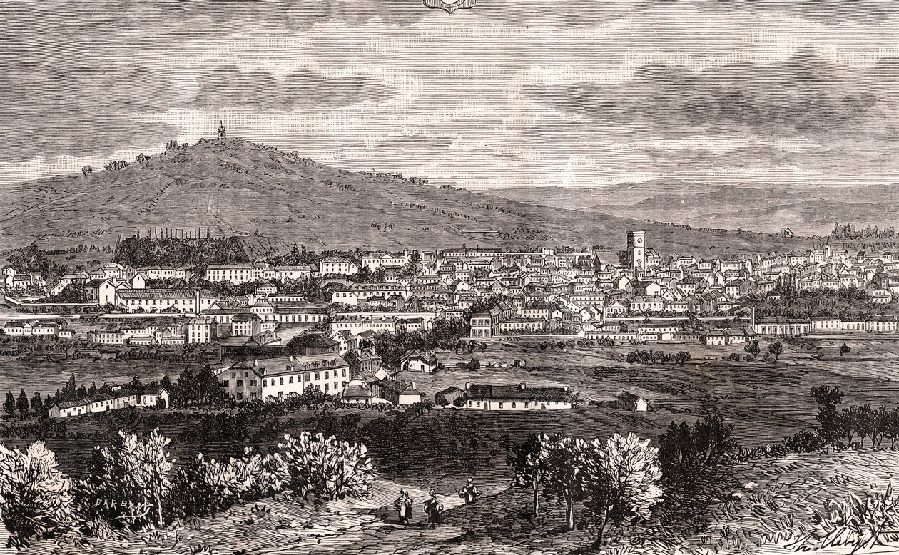 Vesoul - commune of the Grand Est of France, prefecture of the department of Haute-Saone in the region of Bourgogne-Franche-Comte - engraving in 