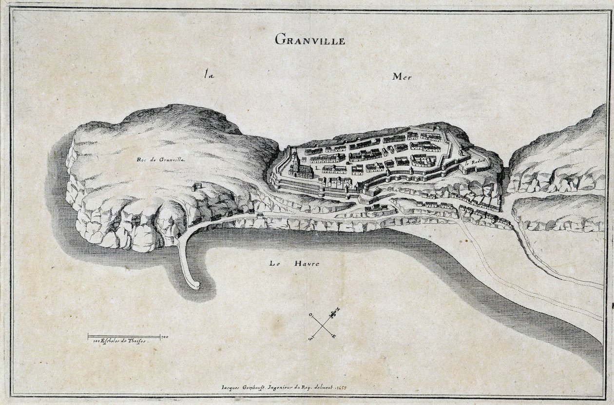 View of Granville and its fortifications by French School