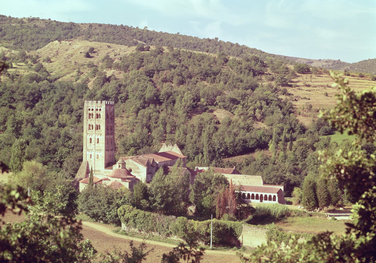 View of the Abbey and the church tower by French School