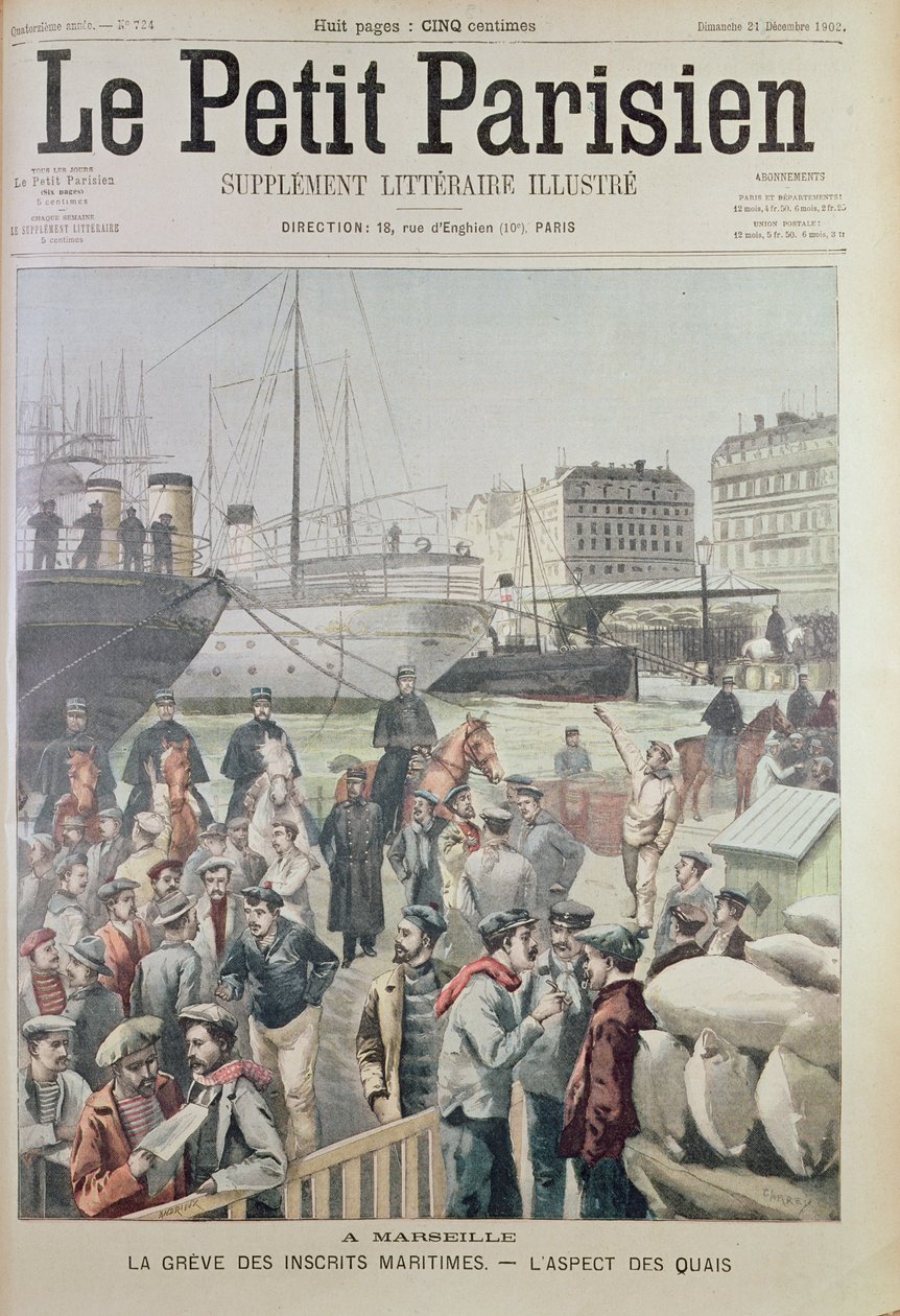 View of the Docks in Marseille during the Maritime Strike, from the front cover of Le Petit Parisien, 21st December 1902 by French School