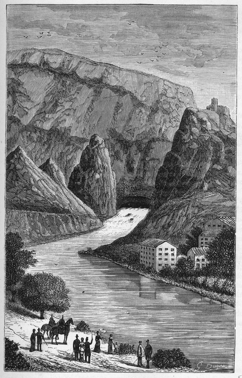 View of the Fontaine du Vaucluse in the department of Vaucluse, region Provence-Alpes-Cote d