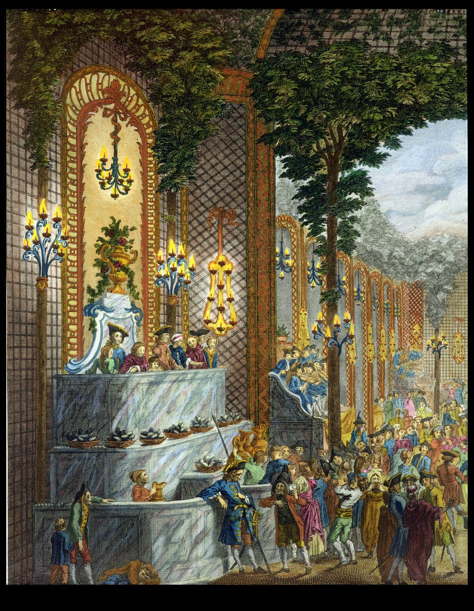 View of the Interior in one of the rooms of the Place de Louis le Grand, View of the entrance to the Salon (detail) by French School