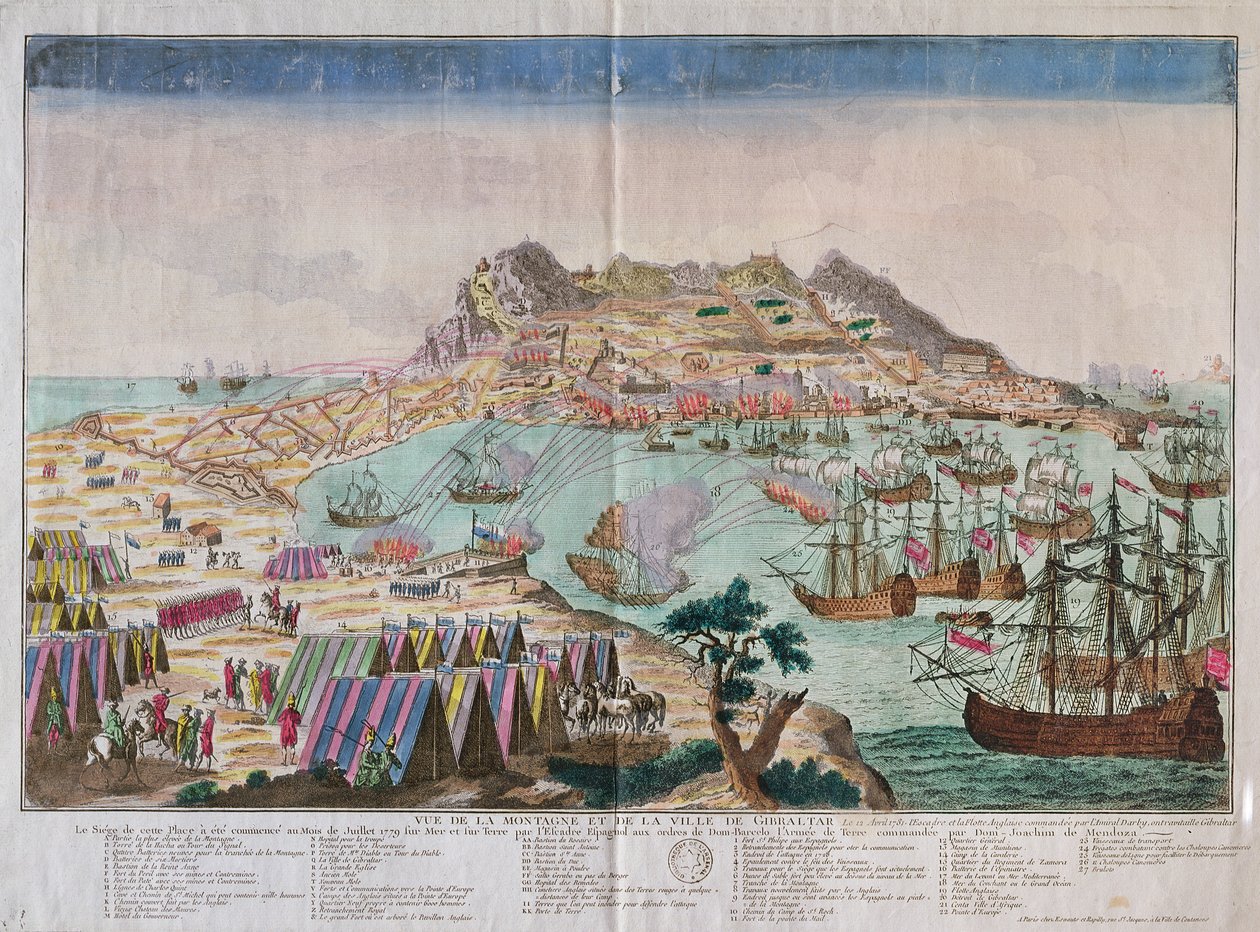 View of the Rock and Town of Gibraltar during the Siege of 1779 by French School