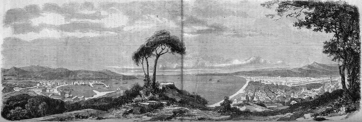 View of the city of Nice in 1860. Engraving in The Illustrous World n°157 of 14 April 1860 by French School