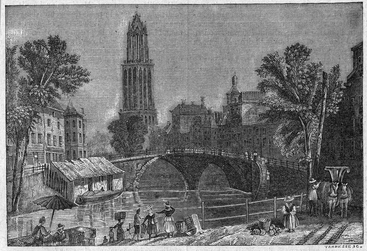 View of the city of Utrecht in Holland, late 19th century. Engraving in 