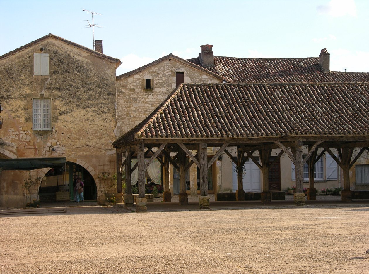 View of the covered market in the village by French School