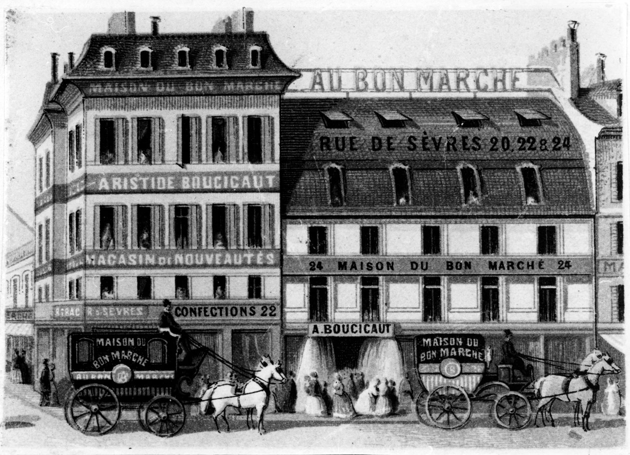View of the exterior of the Bon Marché Stores, rue de Sèvres, Paris, c.1869 by French School