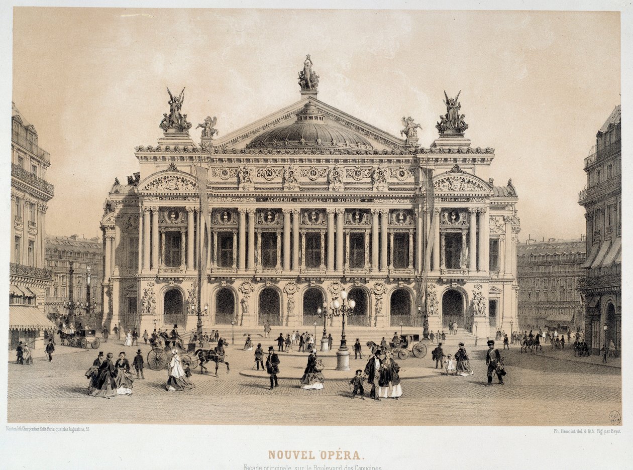 View of the Facade of the Opera Garnier in Paris Overlooking the Boulevard des Capucines. From 19th Century Watercolour by French School