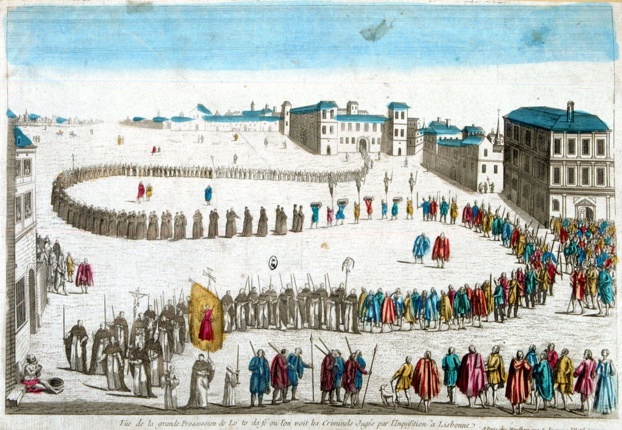 View of the Great Procession of the Self-Dafé Where We See the Criminals Tried by the Inquisition in Lisbon - Engraving by French School