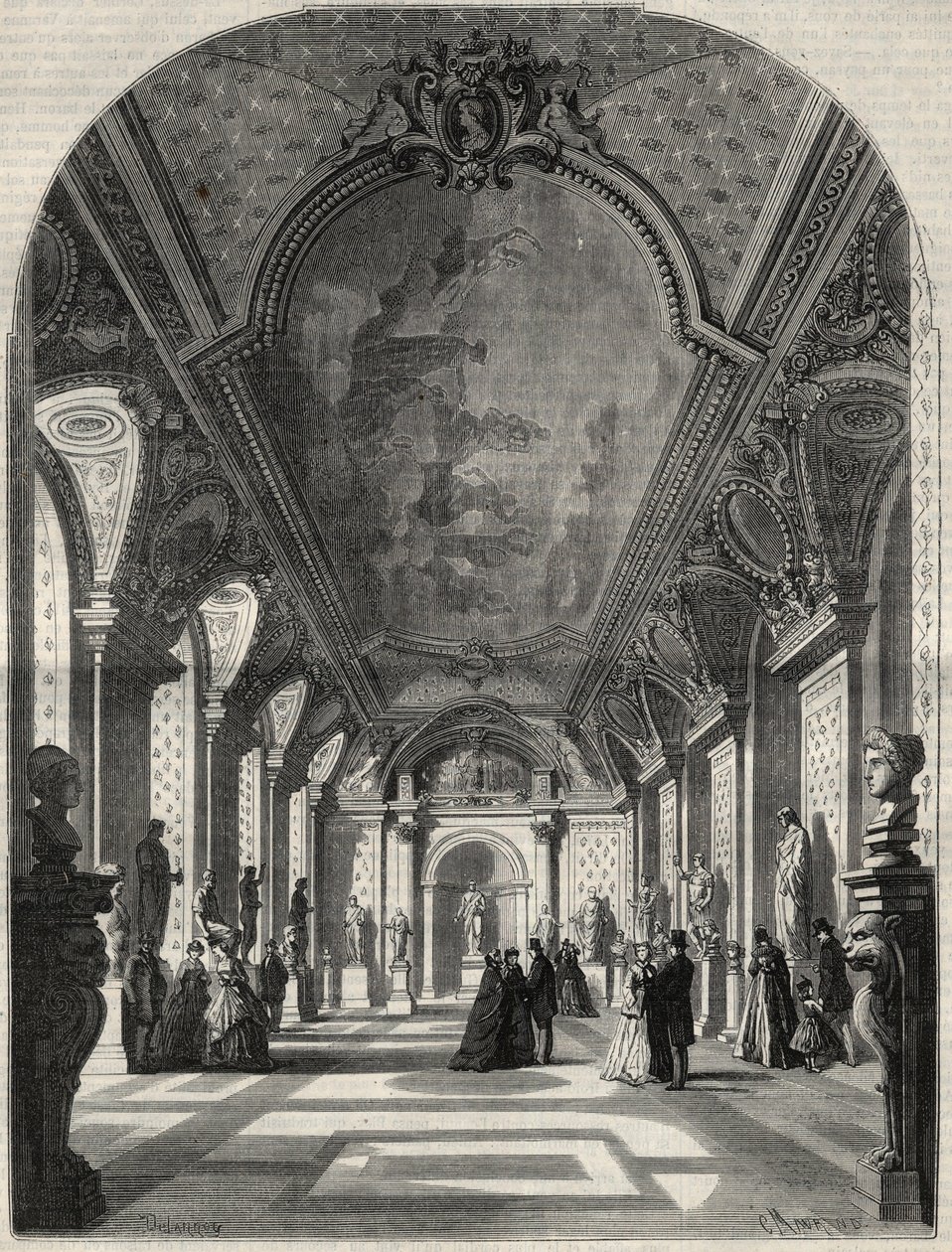View of the new room of the Roman emperors at the Louvre Museum by French School
