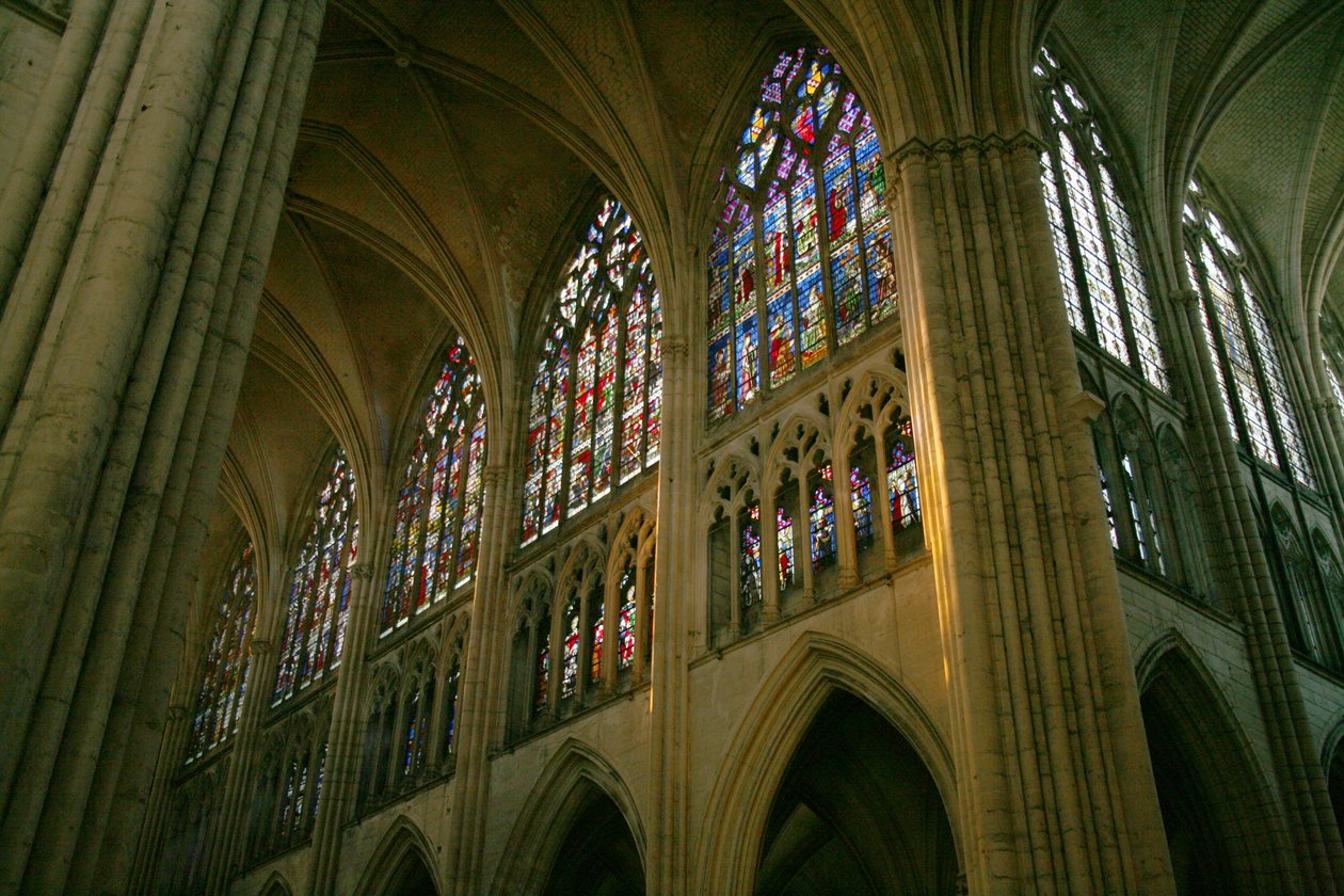View of the north side of the nave and the west side of the north transept by French School