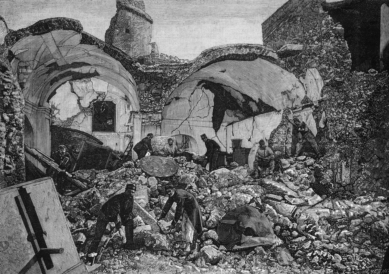 View of the ruins of the Chiese del Purgatorio, destroyed during the 1881 earthquake on the island of Ischia (Italy) by French School