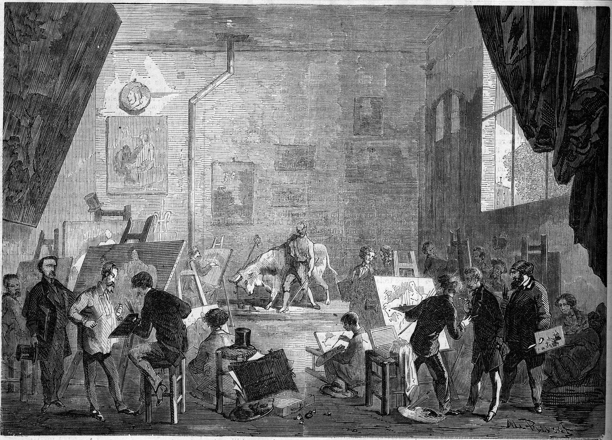 View of the studio of the painter Gustave Courbet, rue Notre Dame des Champs in Paris by French School
