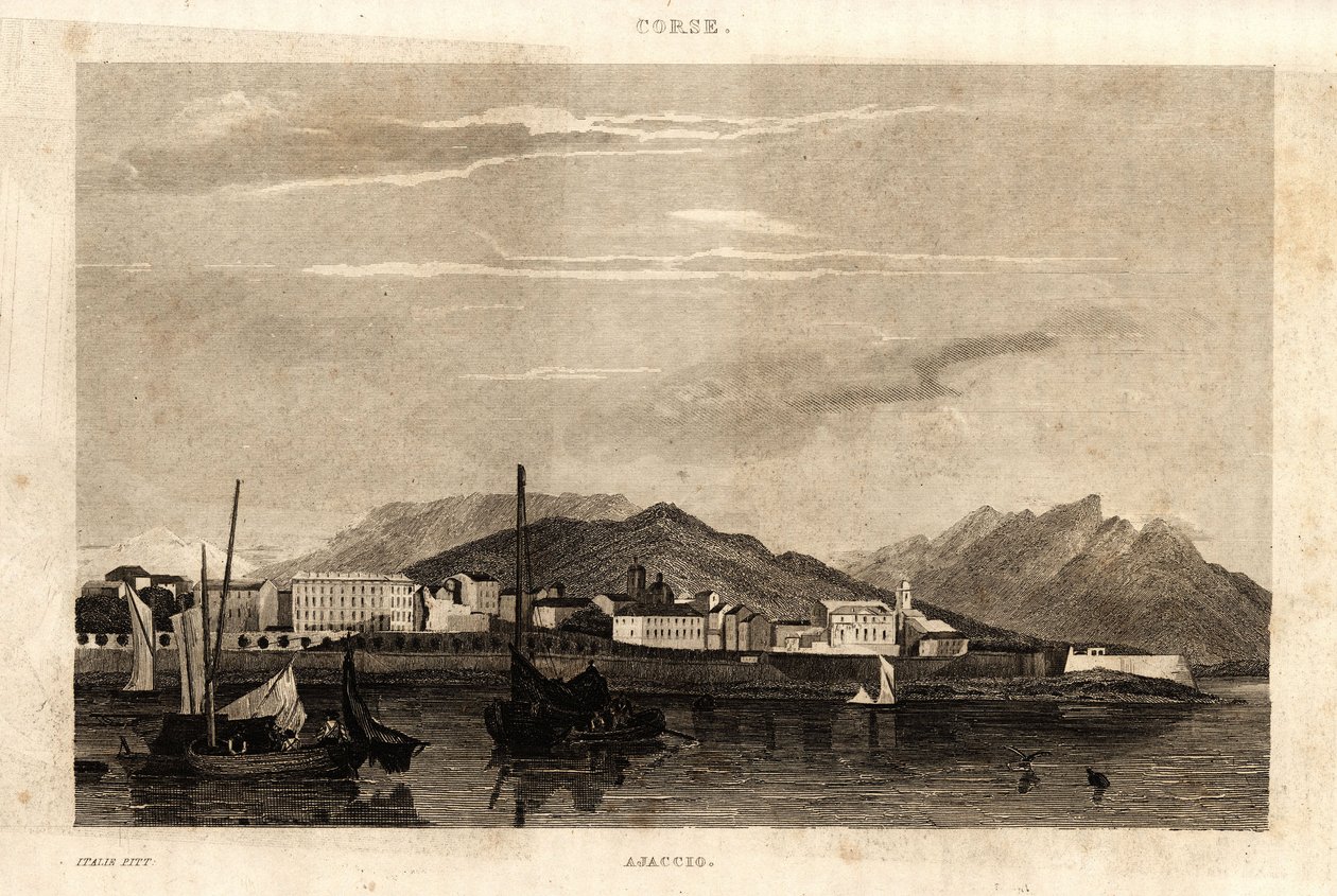 View of Ajaccio, Corsica, Engraving from 1836 by French School