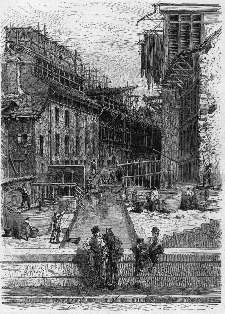 View of a Tannery and Skin Washing Establishment on the Banks of the Bievre in Paris by French School