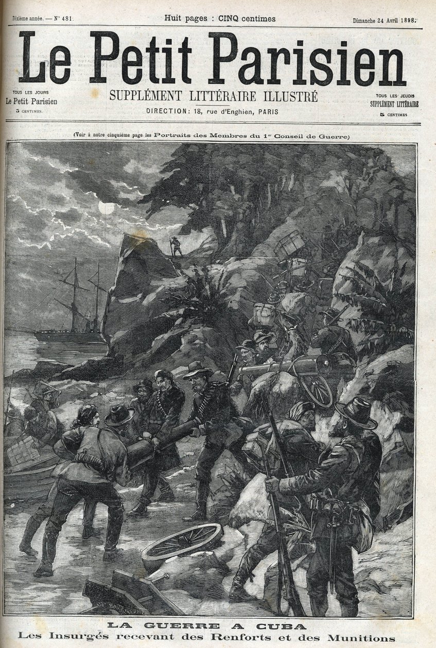 War of Independence in Cuba: Insurgents receiving Reinforcements and Ammunition. The Cubans rose up against Spanish domination in 1895 and the war ended in 1896 with the help of Americans. 