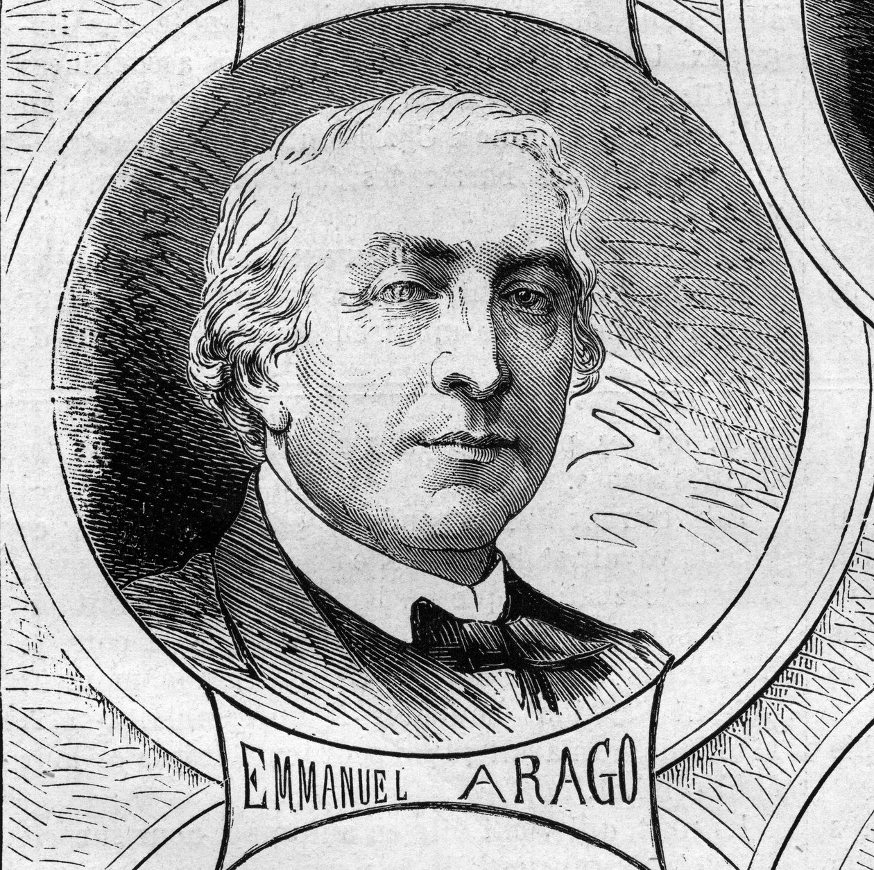War of 1870 - Government of the National Defense: portrait of Emmanuel Arago (1812-1896), member of the provisional government of 1870. Engraving in 