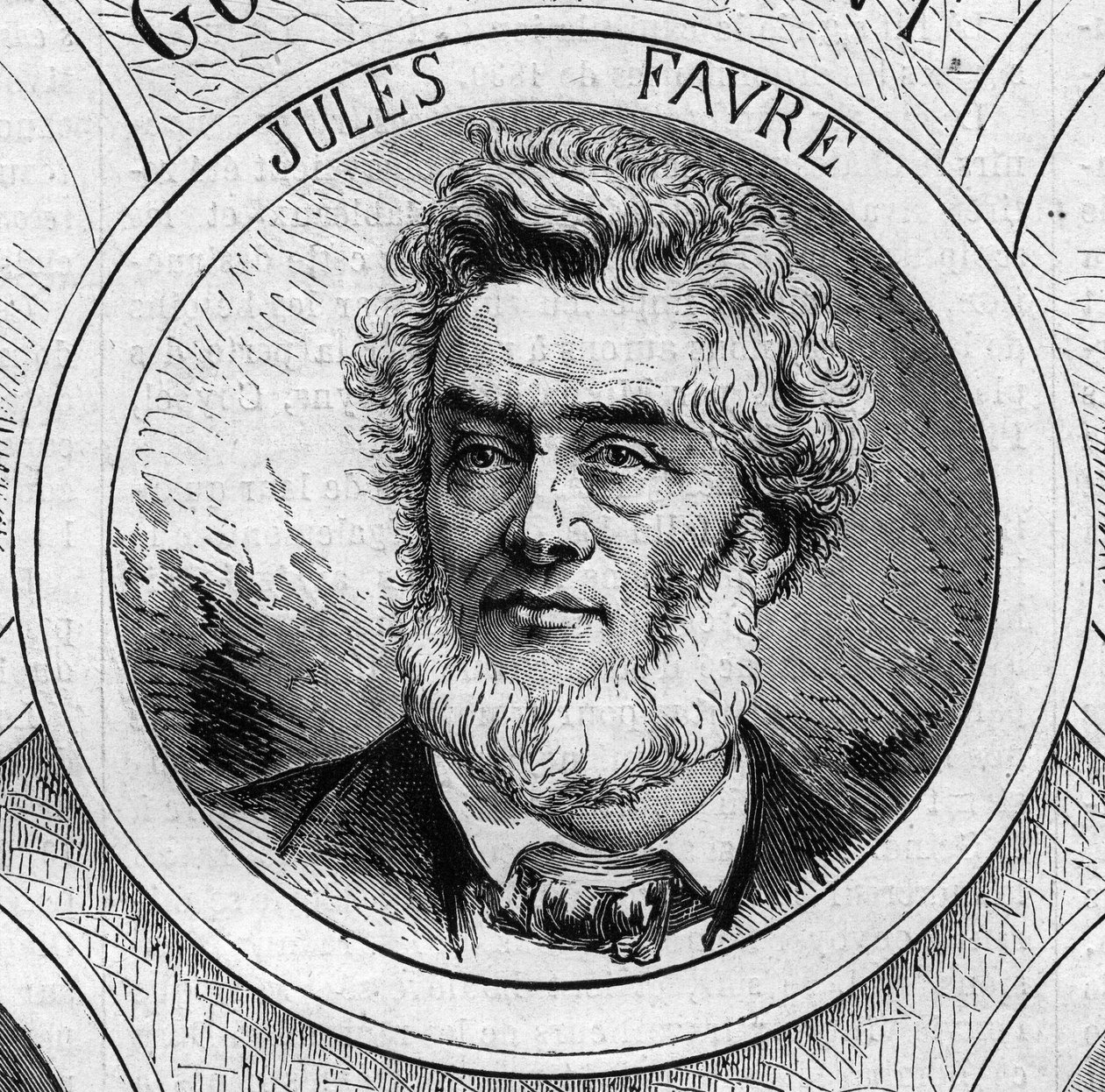 War of 1870 - Government of the National Defense: portrait of Jules Favre (1809-1880), member of the provisional government of 1870. Engraving in 