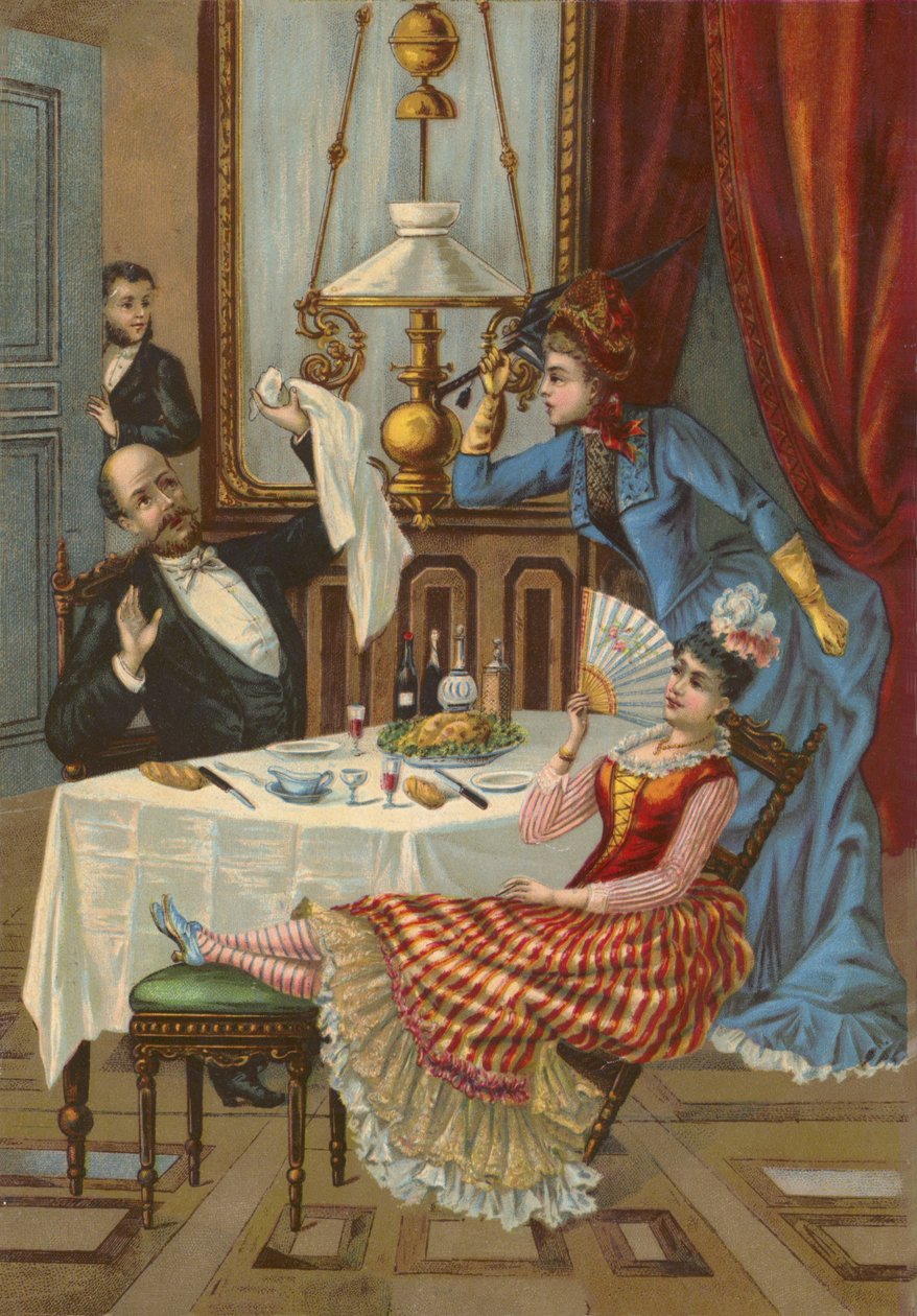 Wife Rebuking Her Husband for Entertaining His Mistress to Dinner by French School