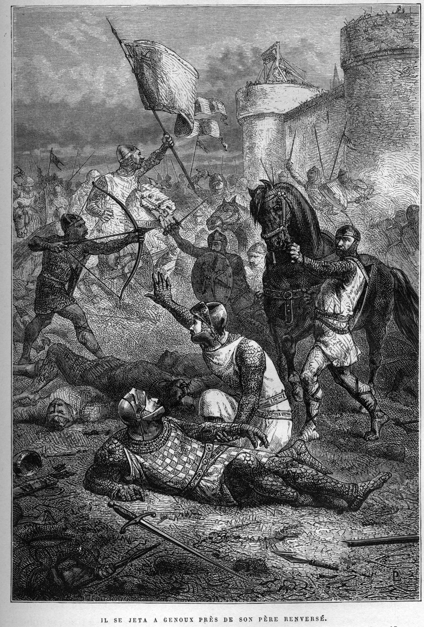 William I is Wounded by His Son Robert While Fighting in France, 1076 - Insurrection of Robert Courteheuse by French School