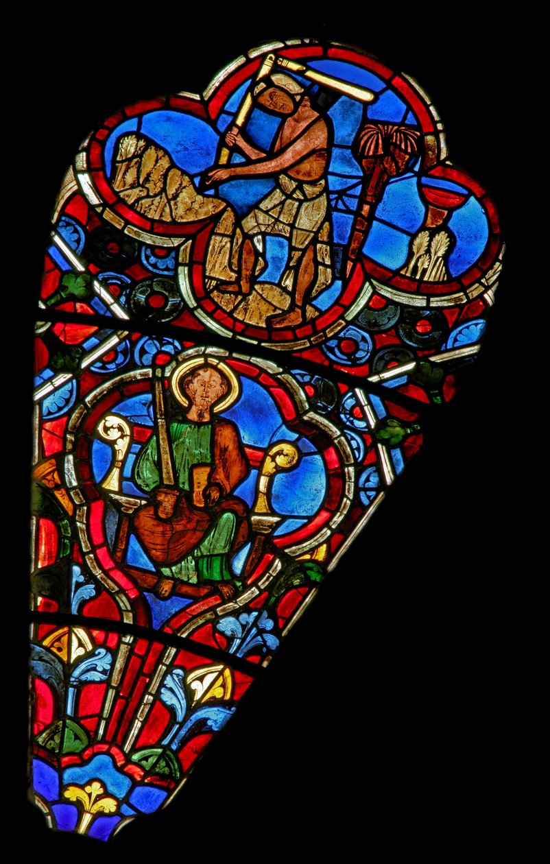 Window depicting an Apostle and the Labours of the Months: August by French School