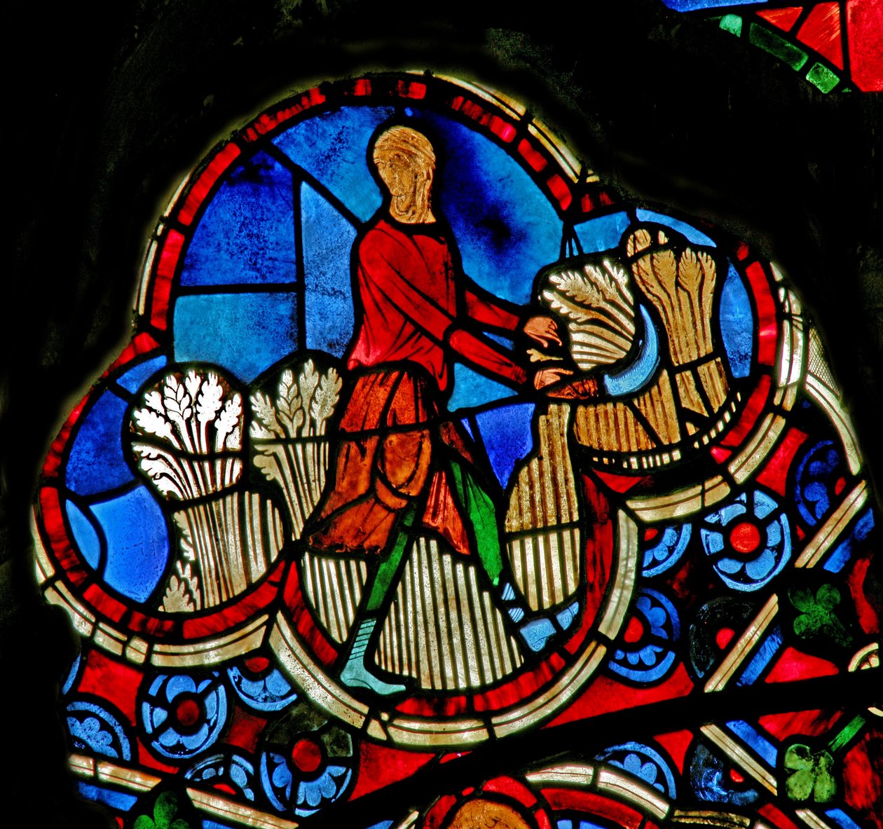 Window depicting the Labours of the Months: July by French School