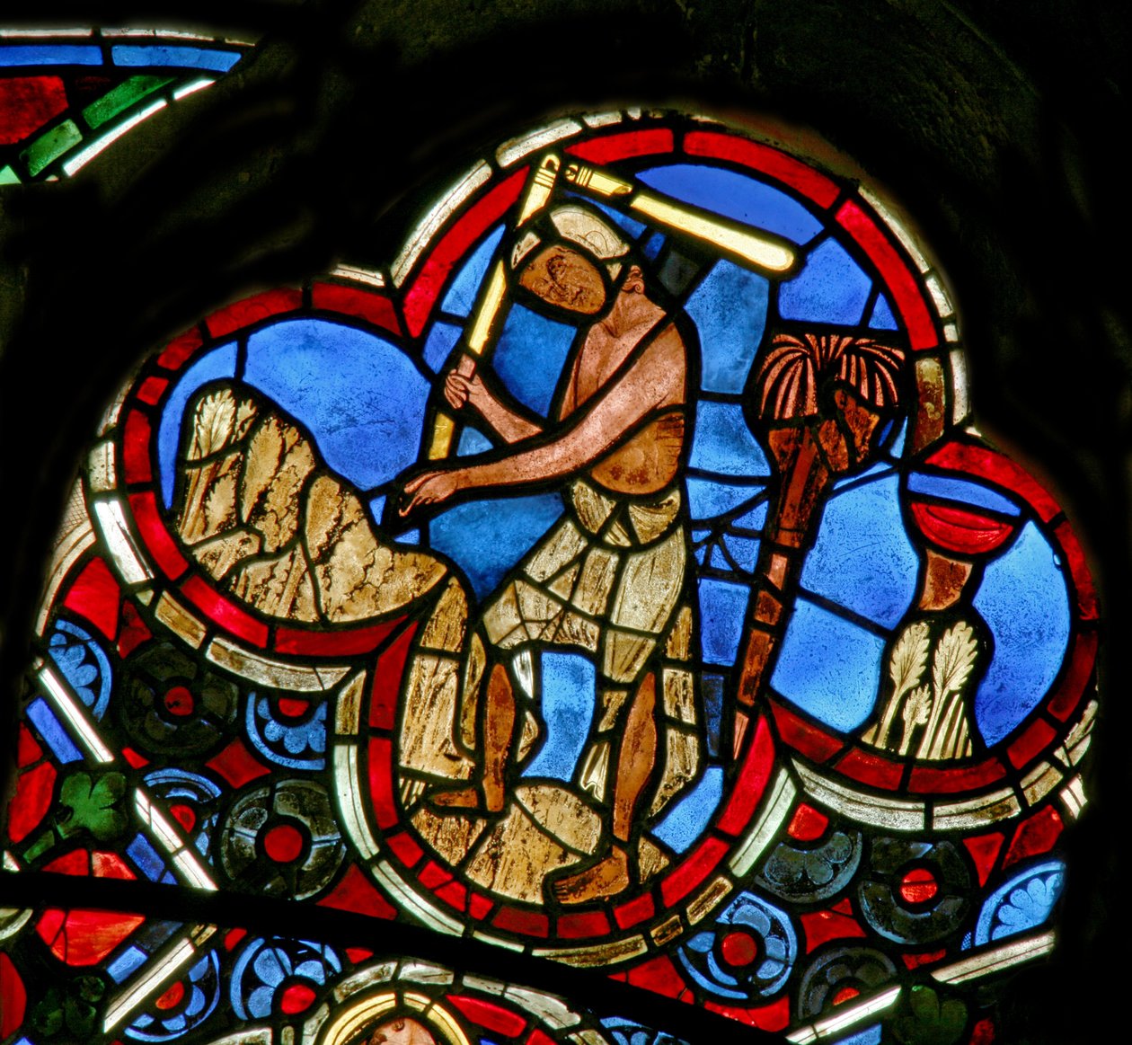 Window depicting the Labours of the Months: August by French School