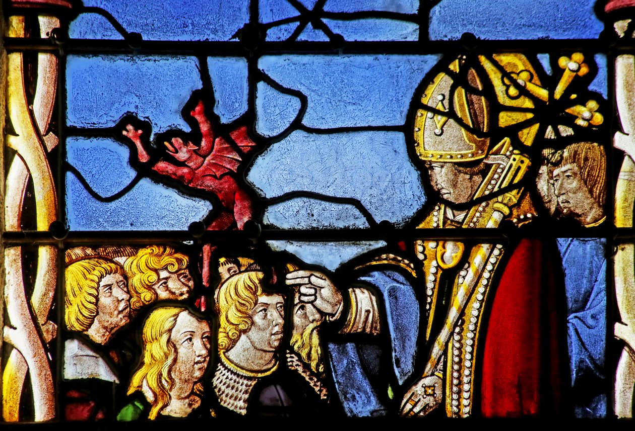 Window depicting Saint Cler: exorcises a demon from Hasterie by French School
