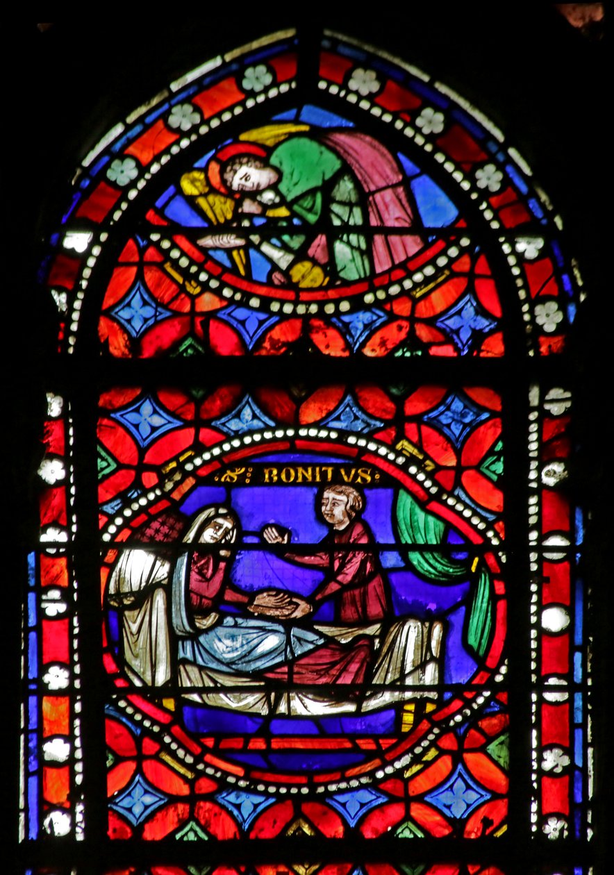 Window depicting Scene from the life of Saint Bonnet: Healing of a Blind Woman by French School
