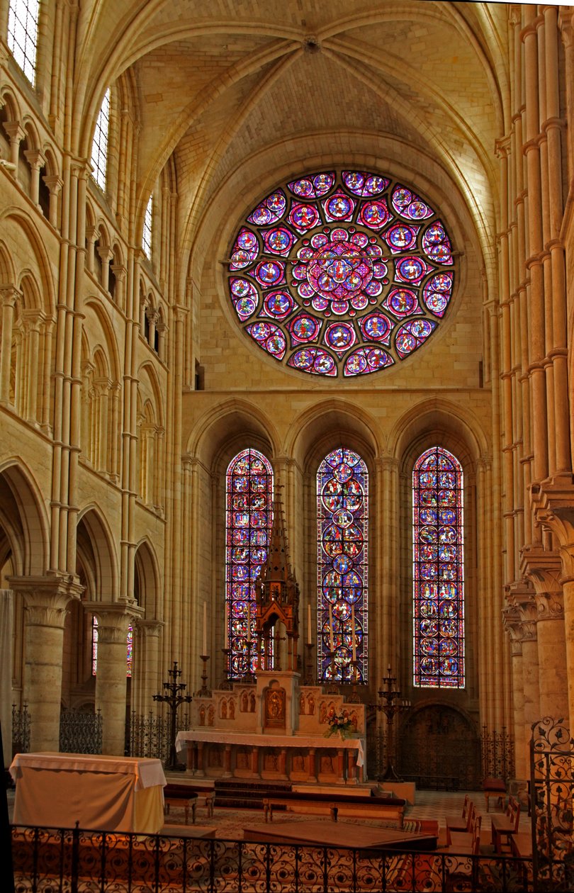 Window depicting a view of the east end of the cathedral by French School
