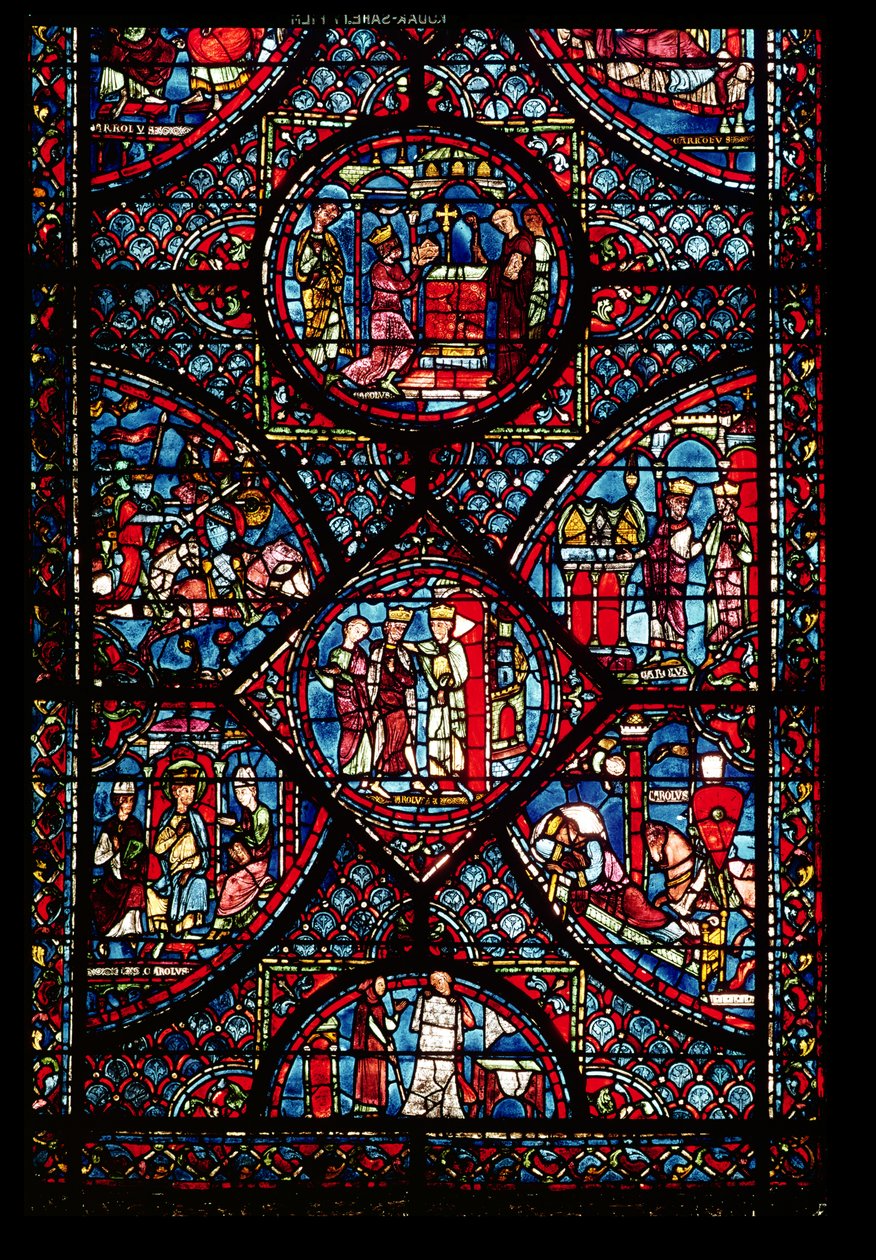 Window depicting scenes from the Life of Charlemagne from the ambulatory by French School
