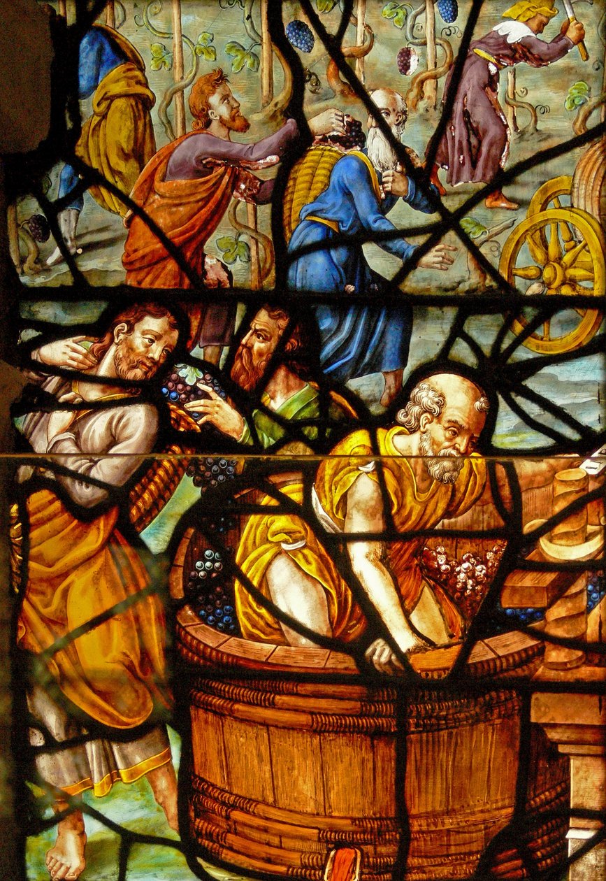 Window in the Charnier Depicting a Detail from the Mystic Wine Press by French School