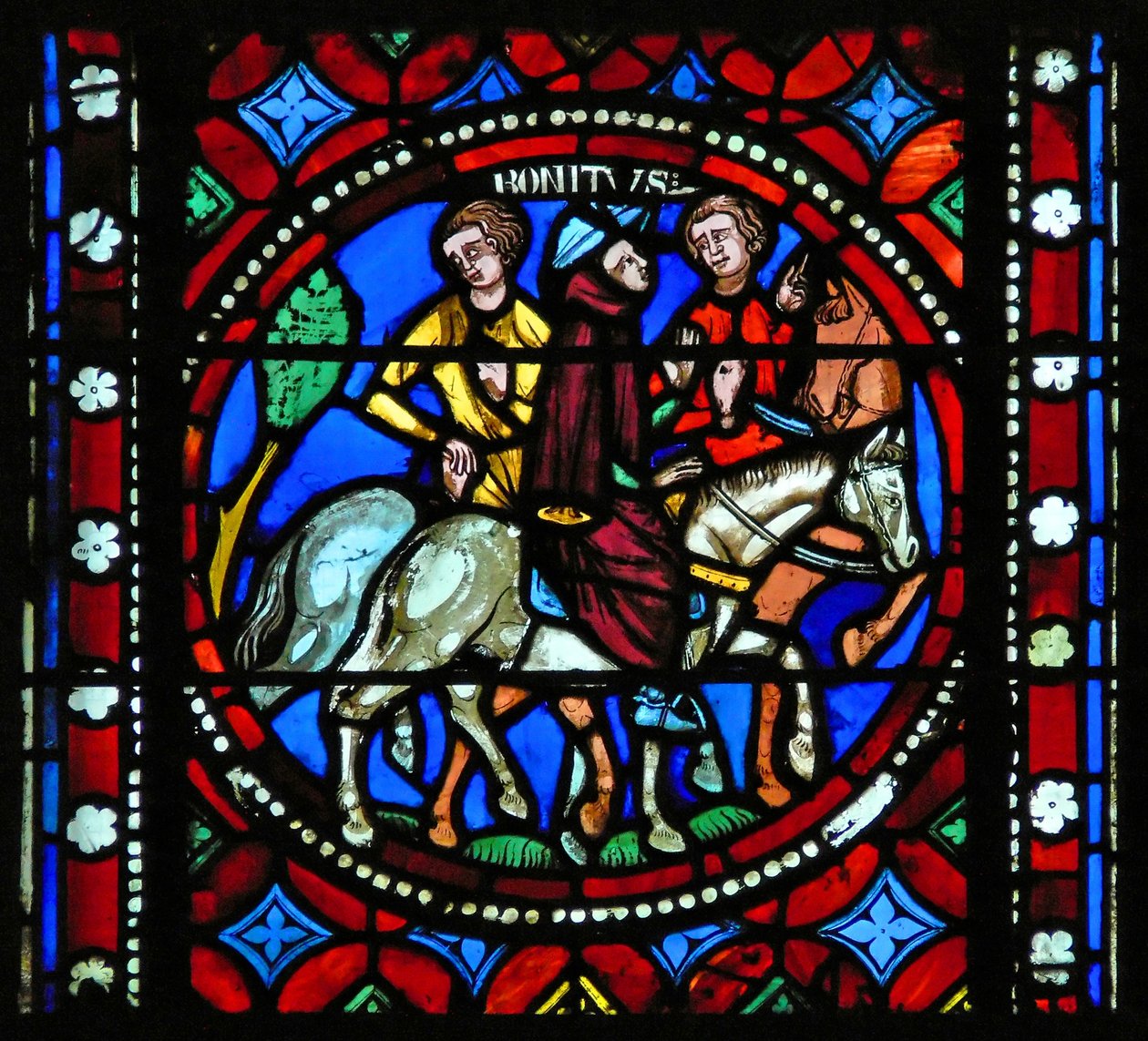 Window s1-R depicting a scene from St Bonnet