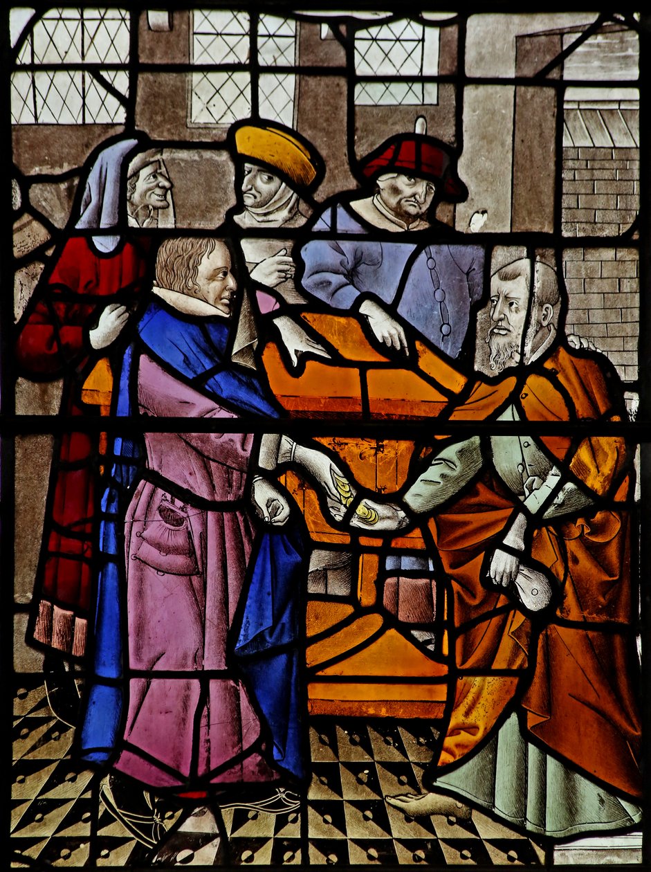 Window s3 depicting Judas receives the 30 pieces of silver by French School
