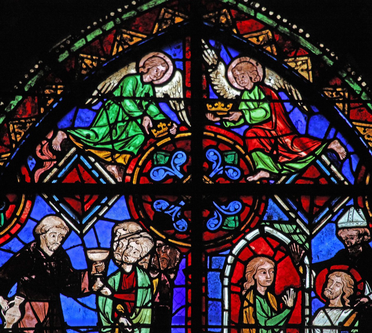 Window depicting angels at the top of the St Brioude window by French School