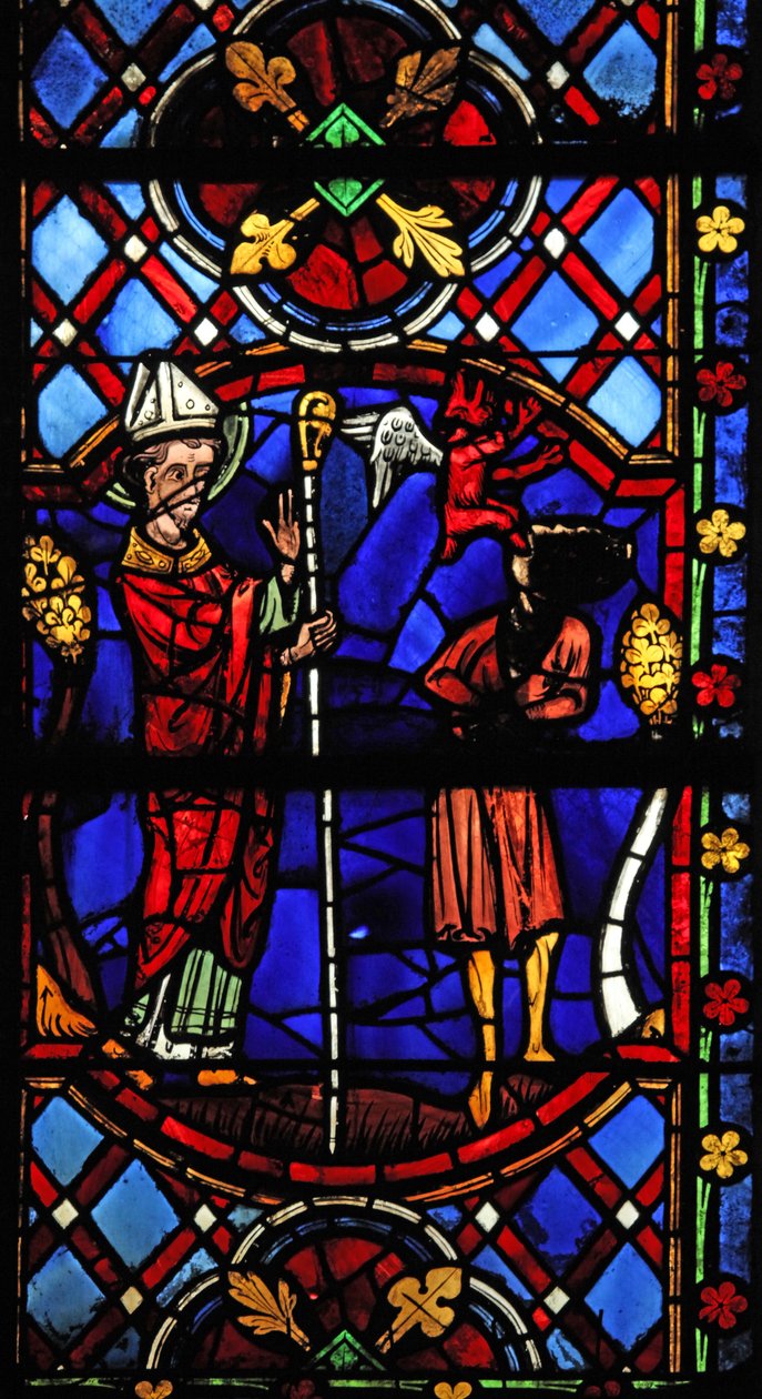 Window depicting St Martin exorcises a devil by French School