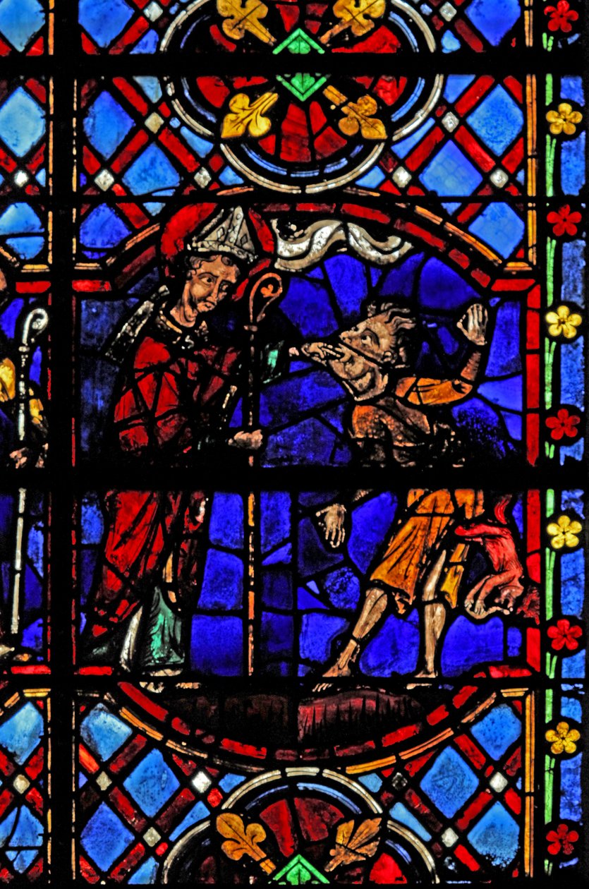 Window depicting St Martin exorcises a devil by French School