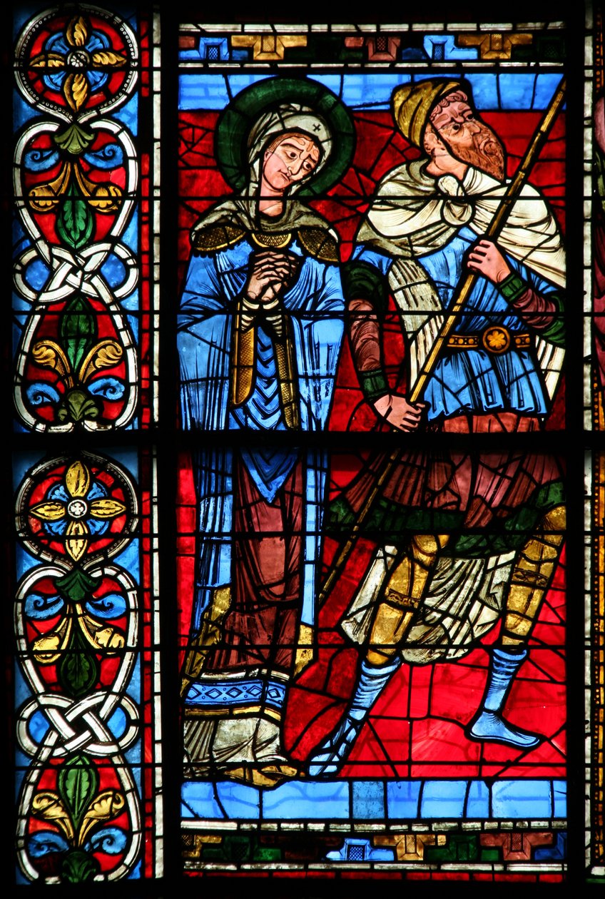 Window depicting the Virgin Mary and centurion Longinius by French School