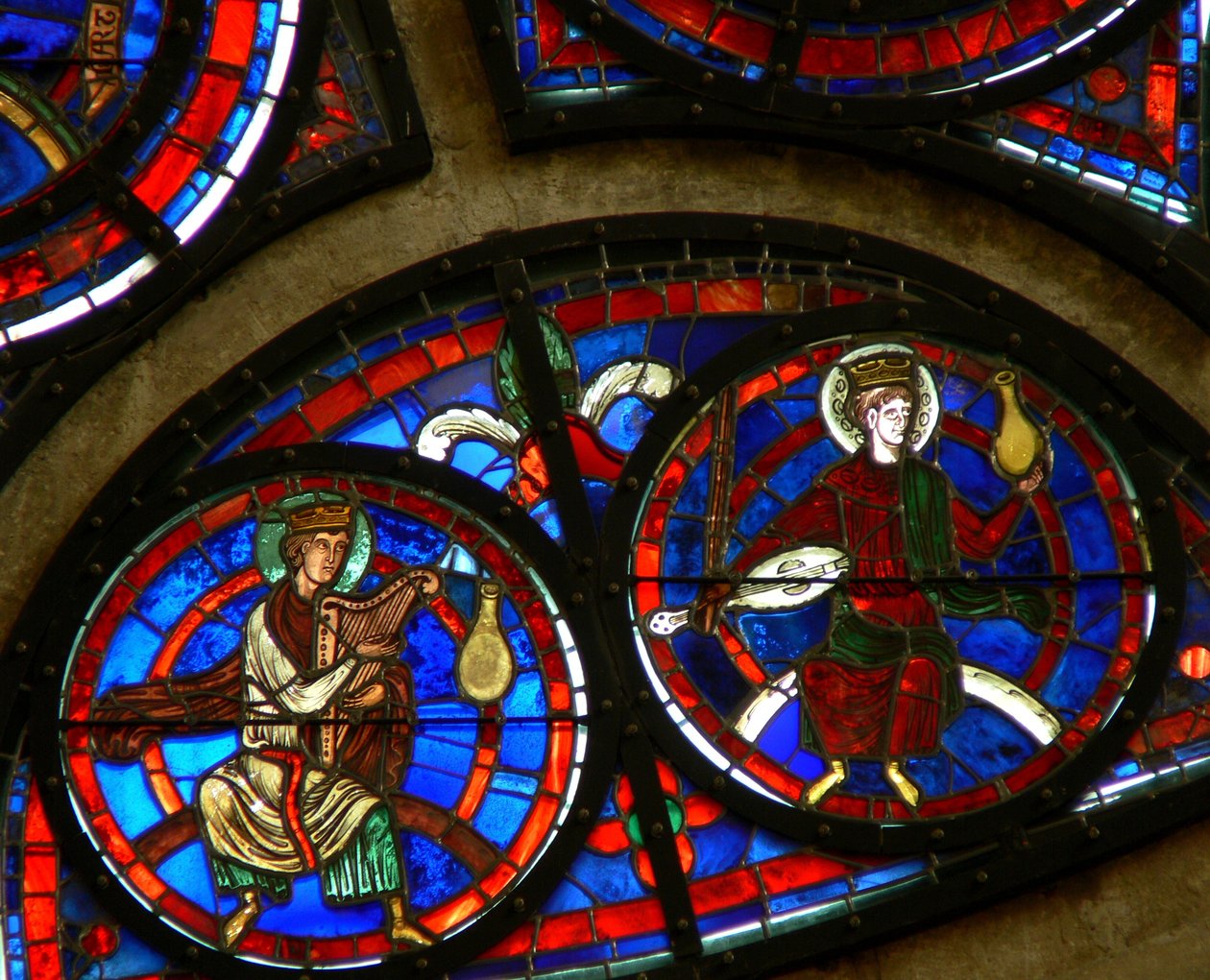 Window depicting the Elders of the apocalypse with musical instruments by French School