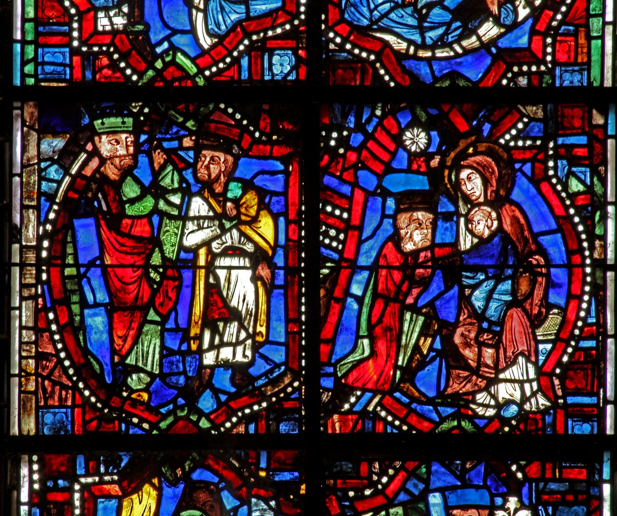 Window w100b depicting the Adoration of the Magi by French School
