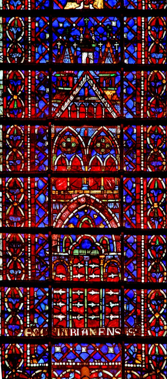 Window w105 depicting the cathedral of Amiens by French School
