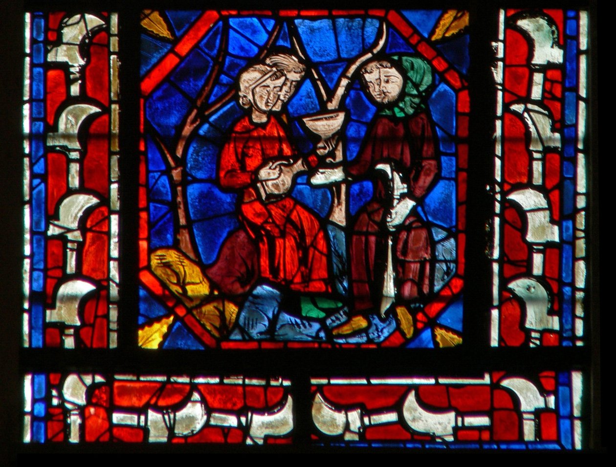 Window depicting donors - vignerons at work by French School