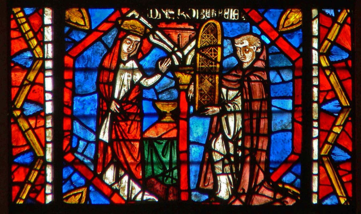 Window depicting a donor Robert le Pele offers a window by French School