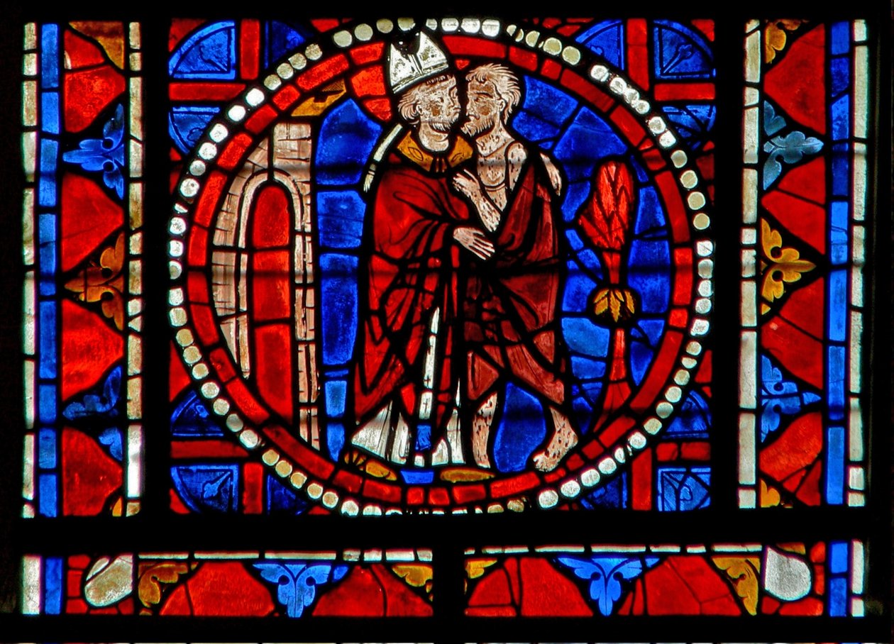 Window depicting St Martin heals a leper by French School